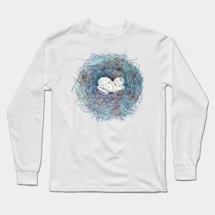 Painted Bird Nest Eggs Blue Watercolor Long Sleeve T-Shirt